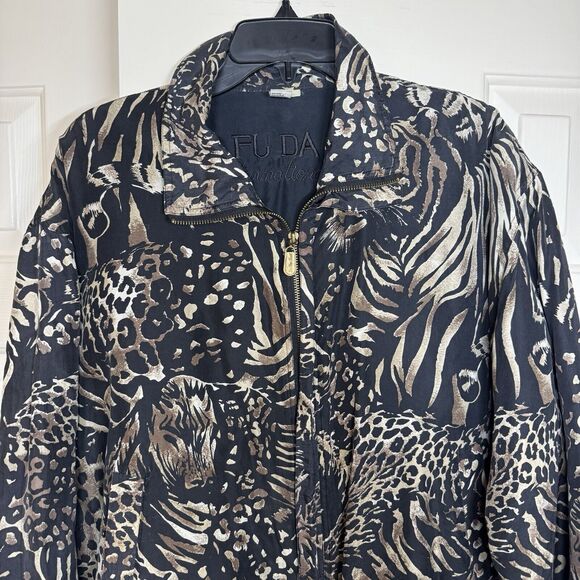 Vintage 80s Silk Tiger Leopard Animal Print All Over Bomber Jacket Medium - Picture 3 of 9
